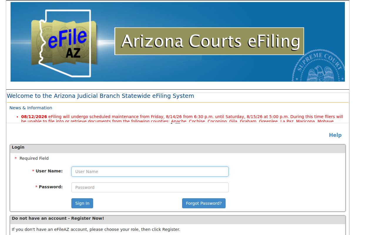 eFileAZ filing system for La Paz County courts