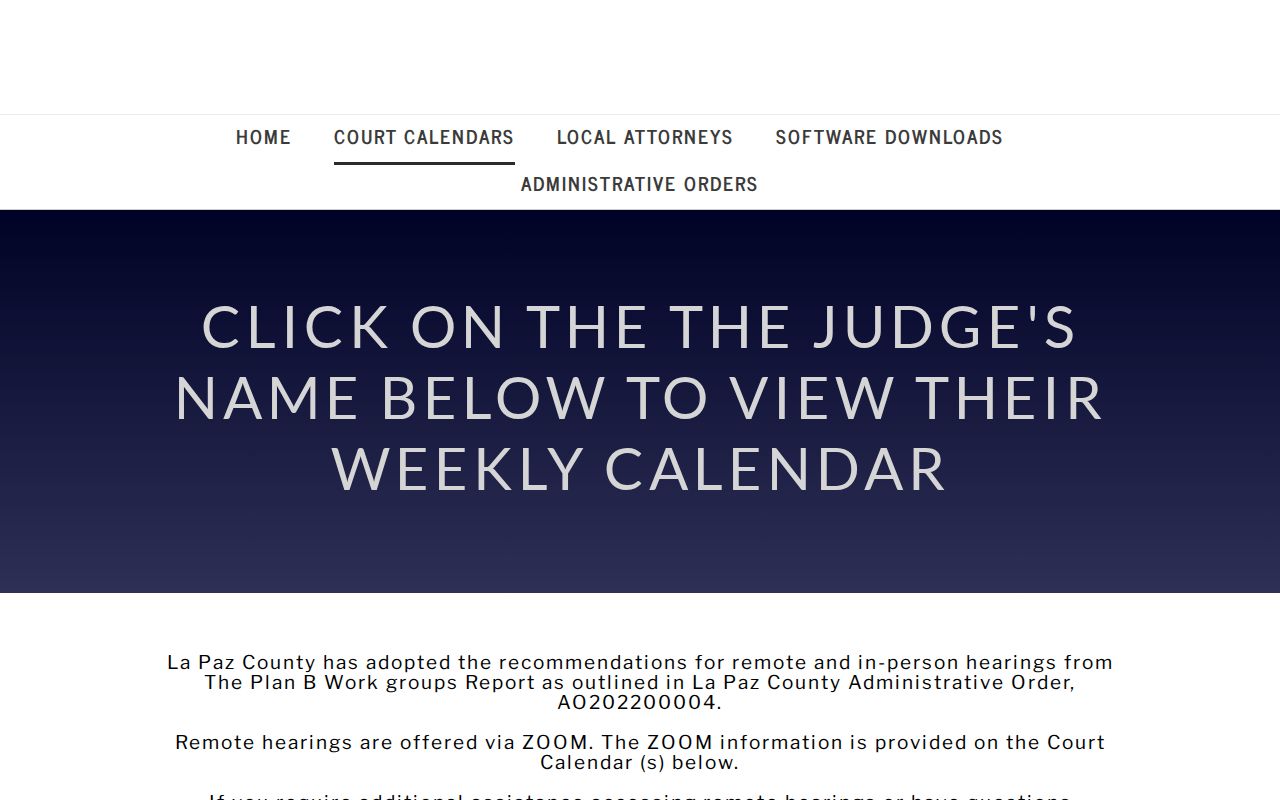 La Paz County court docket weekly calendars