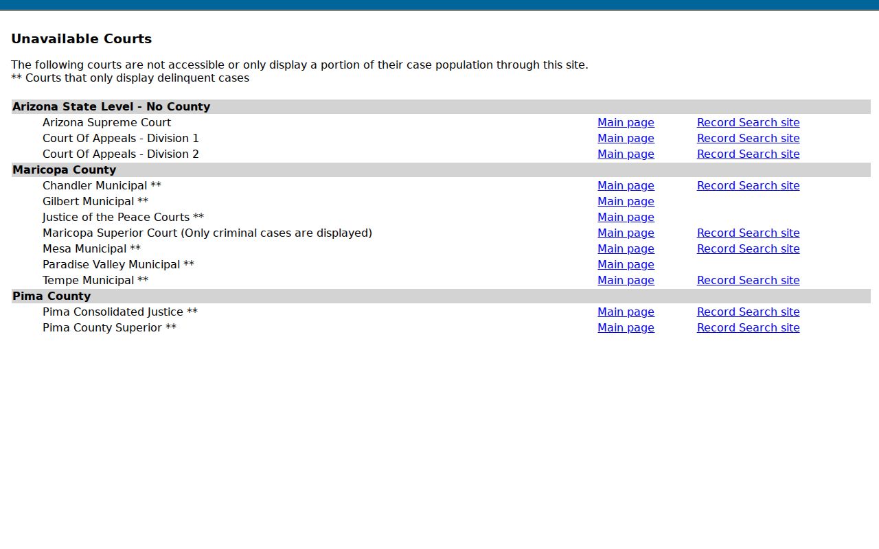 La Paz County docket search unavailable courts list