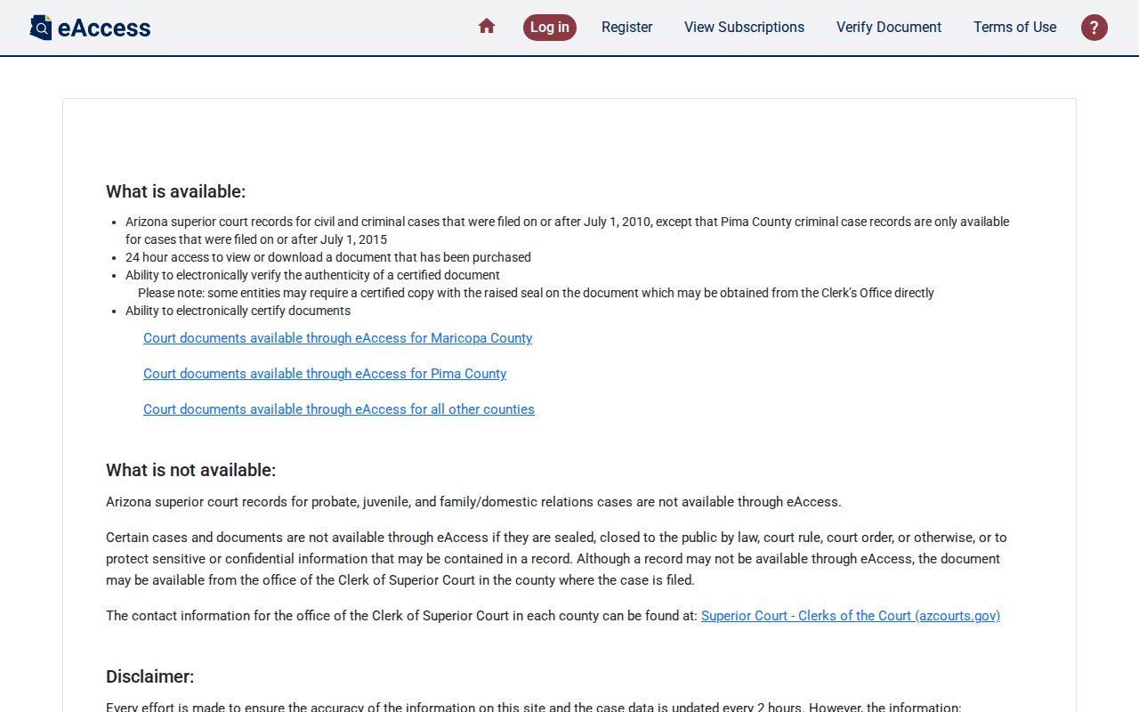 La Paz County docket search eAccess application