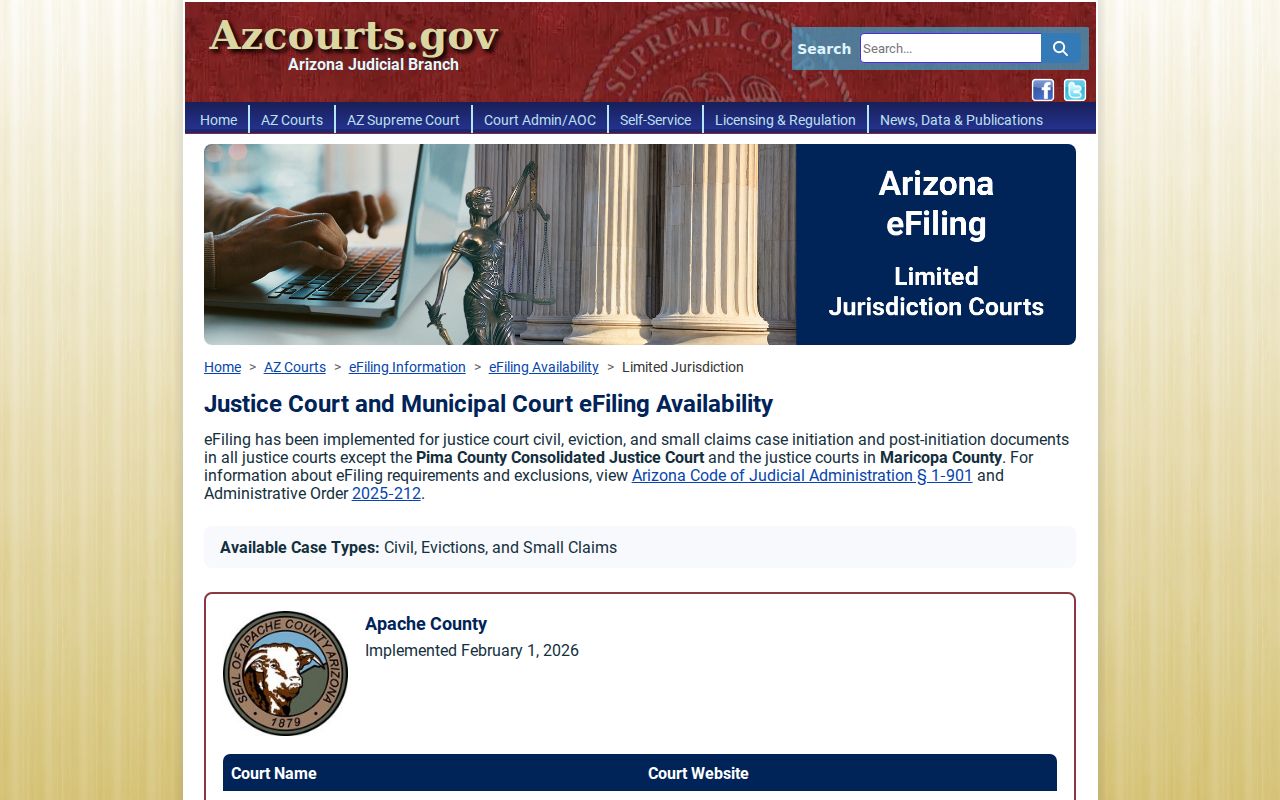 La Paz County docket search limited court eFiling availability