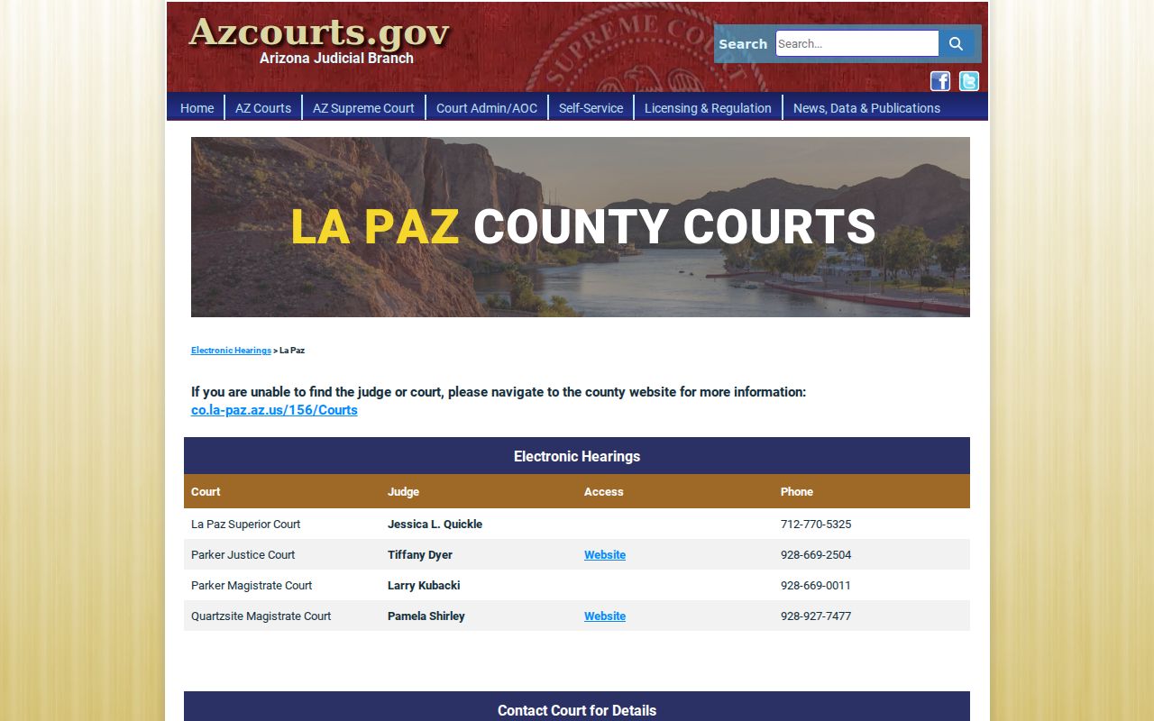 La Paz County court schedule electronic hearings directory