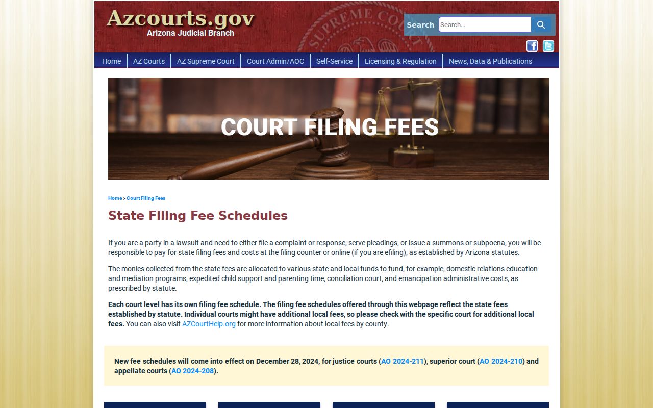 La Paz County court case records state fee schedules