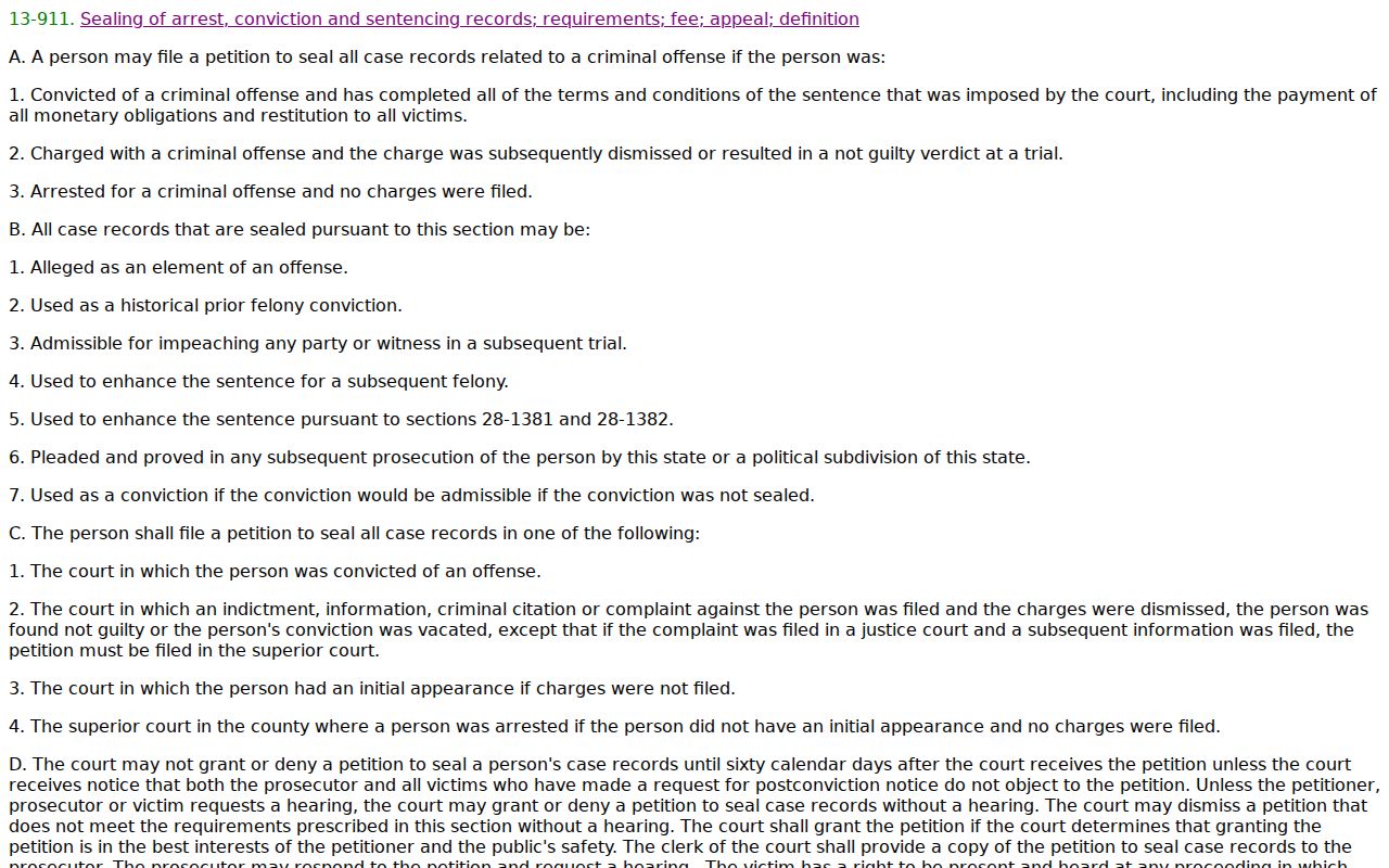 La Paz County criminal court docket sealing statute