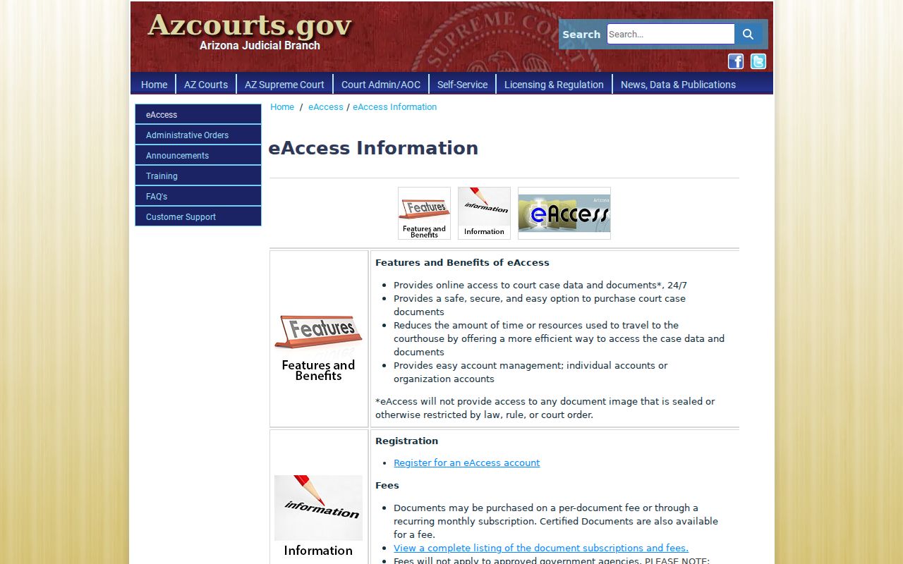 La Paz County criminal court docket eAccess registration information