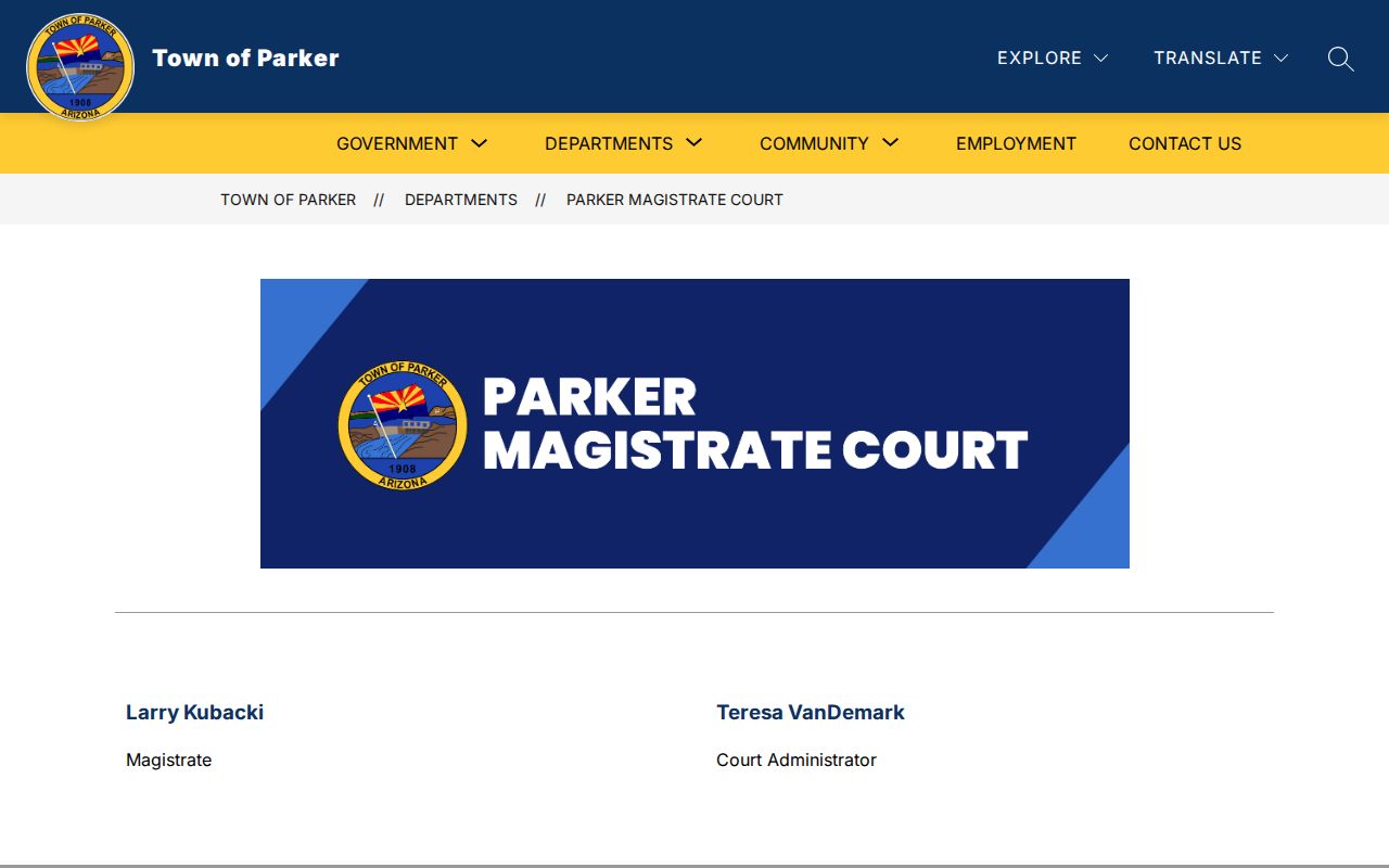 Parker Municipal Court page for La Paz County traffic cases